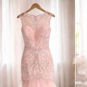Blush Pink Beaded Mermaid Gown -Prom Dress